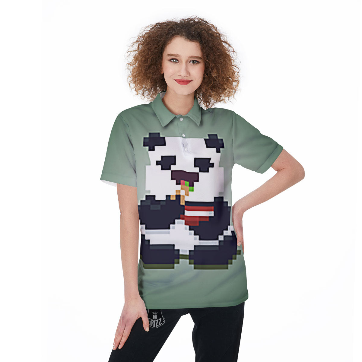 Panda 8-Bit Pixel Print Women's Golf Shirts-grizzshop