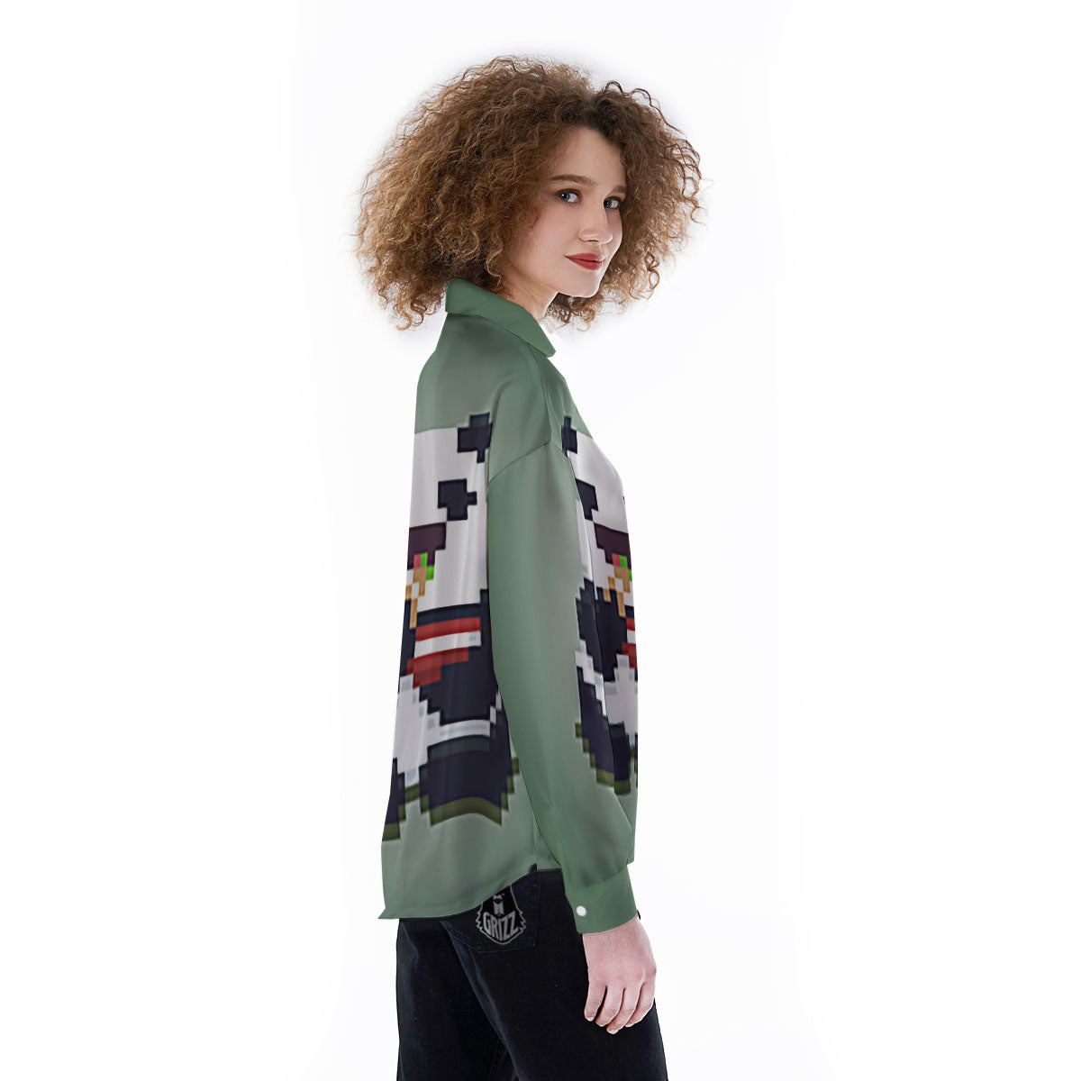 Panda 8-Bit Pixel Print Women's Long Sleeve Shirts-grizzshop