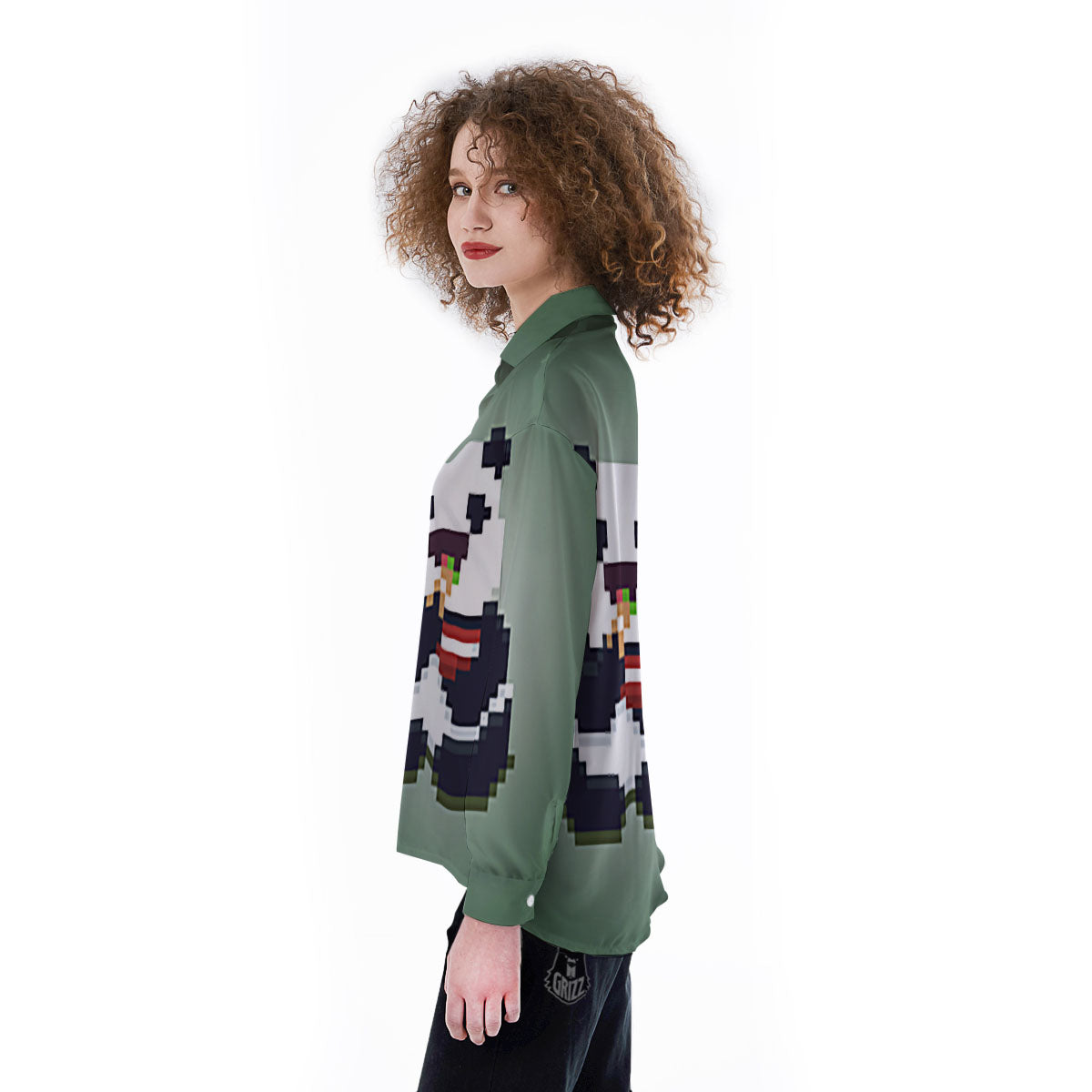 Panda 8-Bit Pixel Print Women's Long Sleeve Shirts-grizzshop