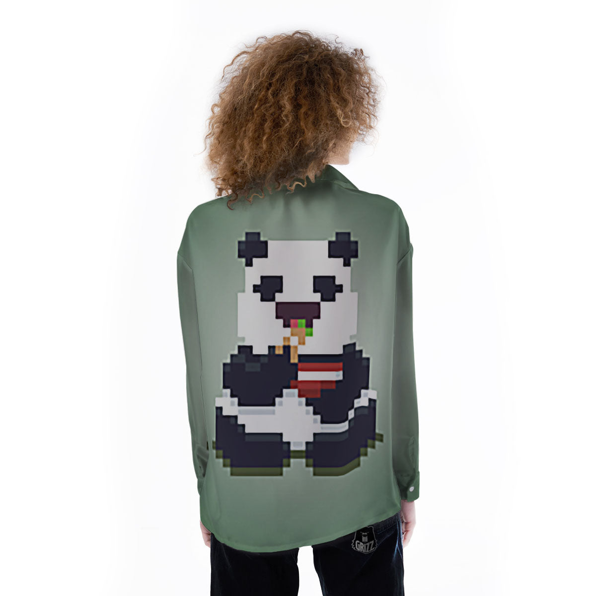 Panda 8-Bit Pixel Print Women's Long Sleeve Shirts-grizzshop