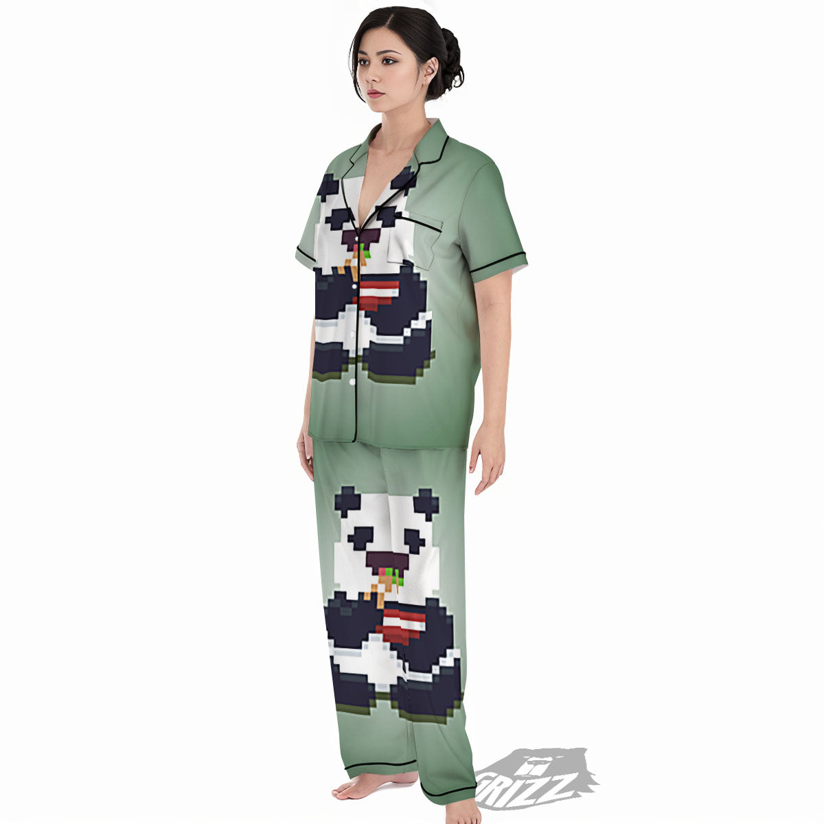 Panda 8-Bit Pixel Print Women's Pajamas Set-grizzshop