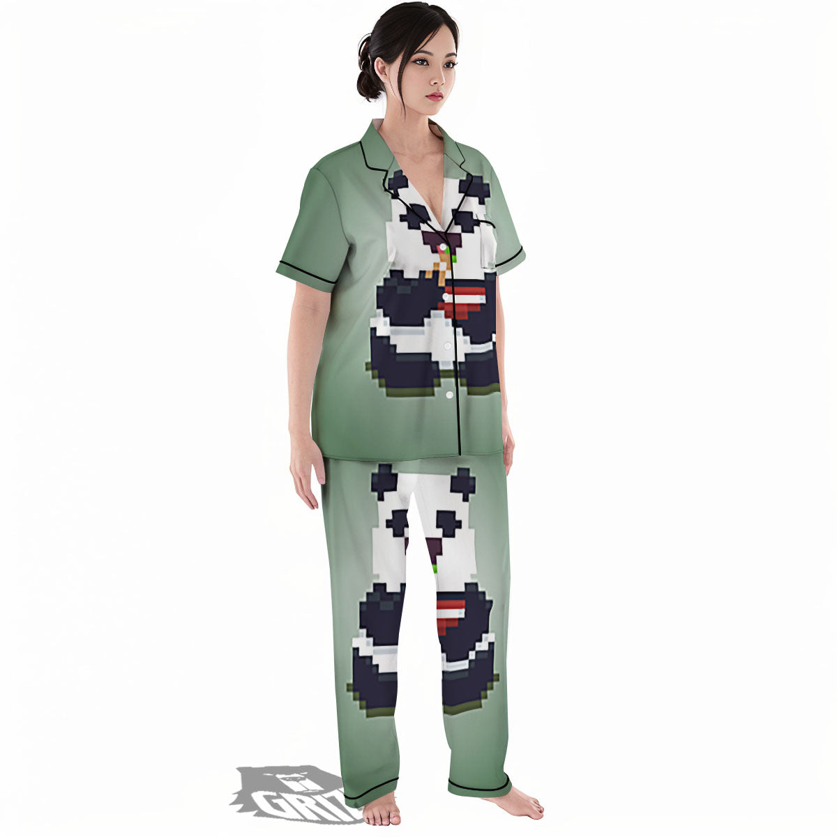 Panda 8-Bit Pixel Print Women's Pajamas Set-grizzshop