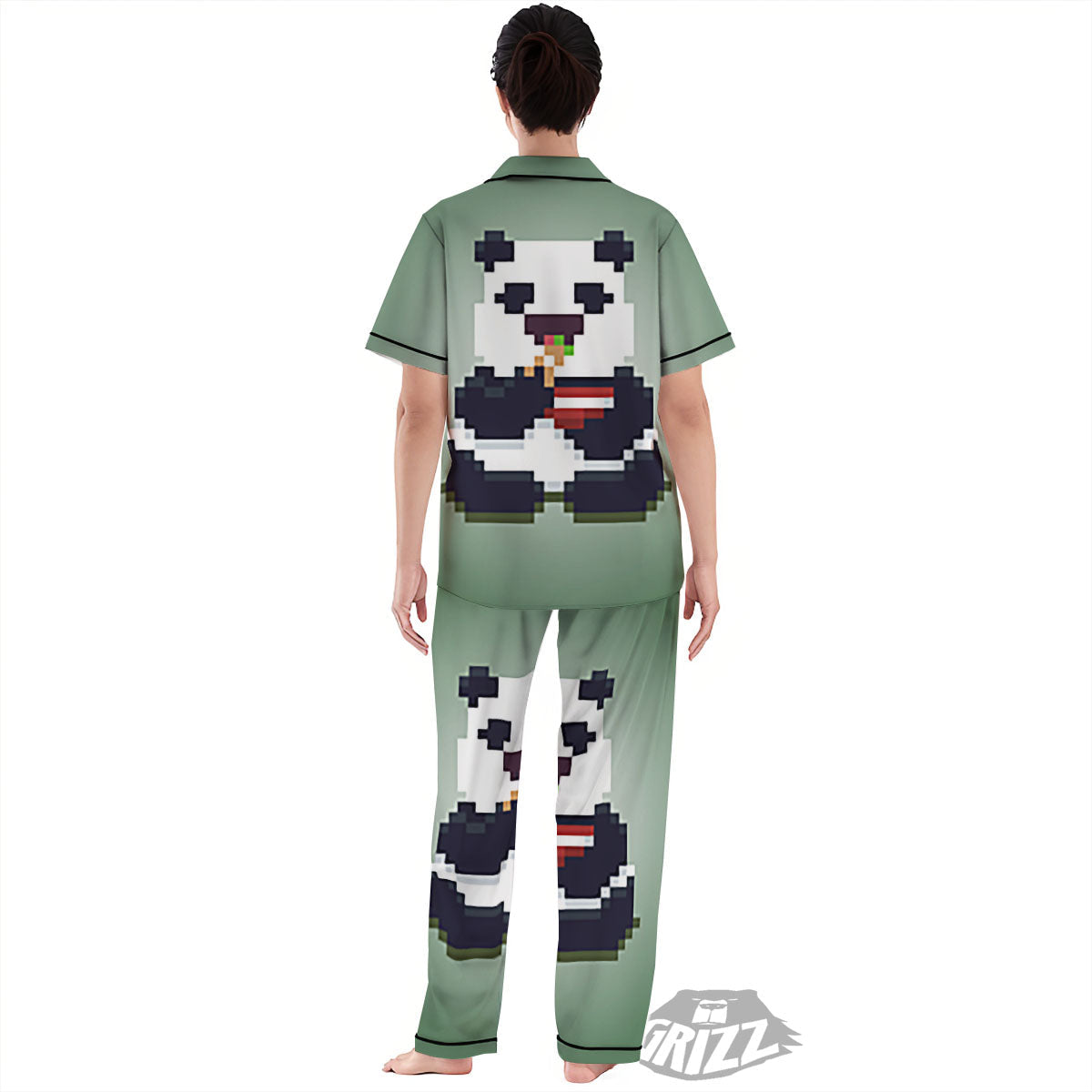Panda 8-Bit Pixel Print Women's Pajamas Set-grizzshop