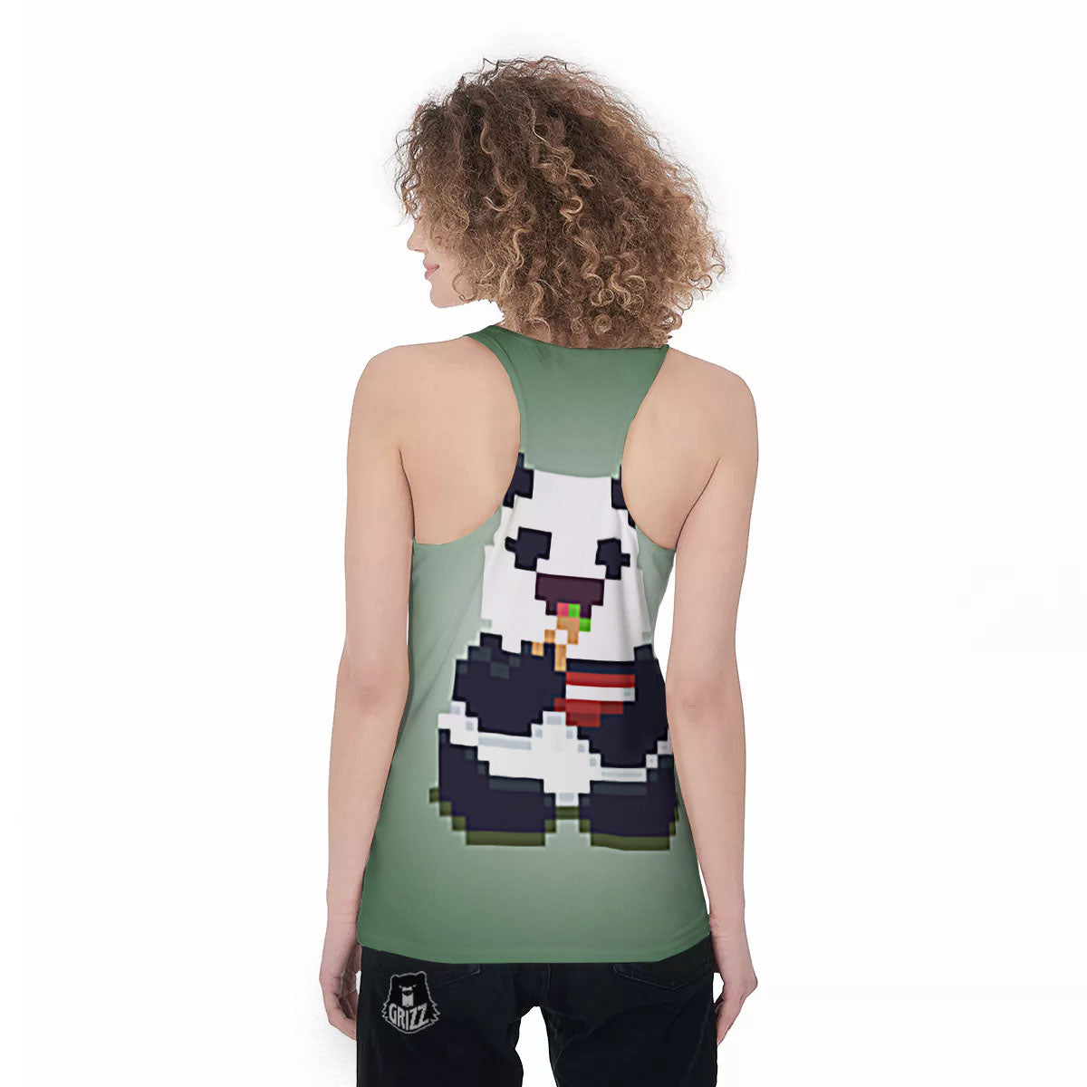 Panda 8-Bit Pixel Print Women's Racerback Tank Top-grizzshop