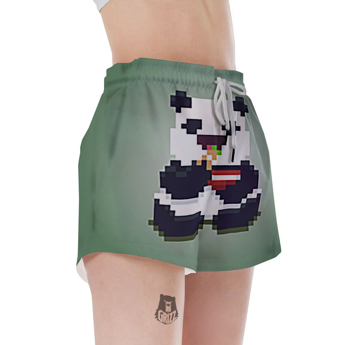 Panda 8-Bit Pixel Print Women's Shorts-grizzshop