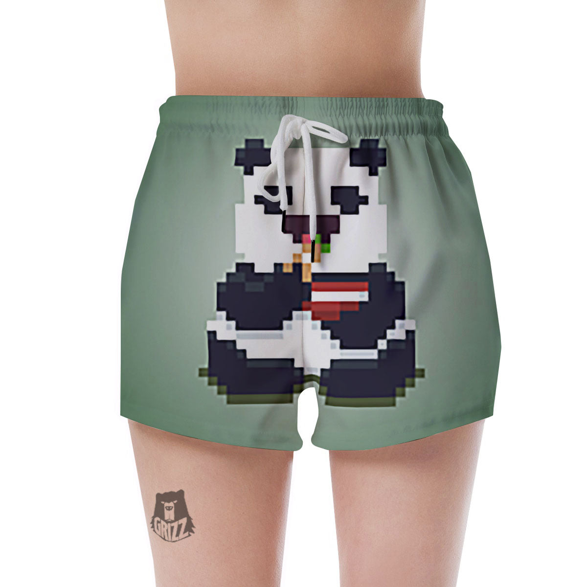 Panda 8-Bit Pixel Print Women's Shorts-grizzshop