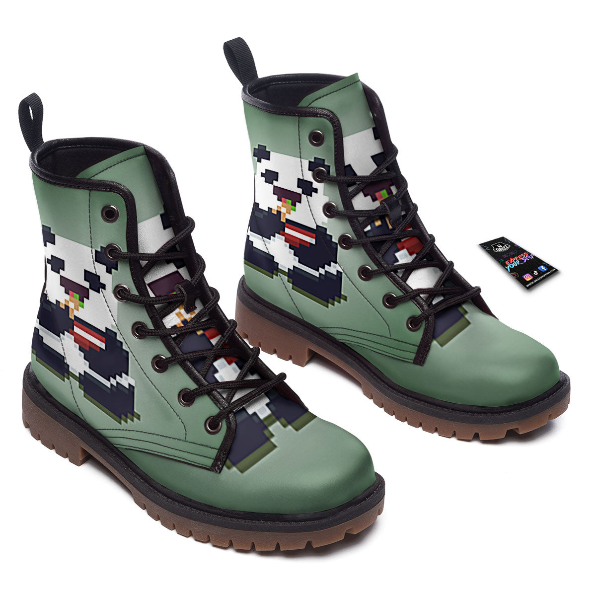 Panda 8-Bit Pixel Print Work Boots-grizzshop