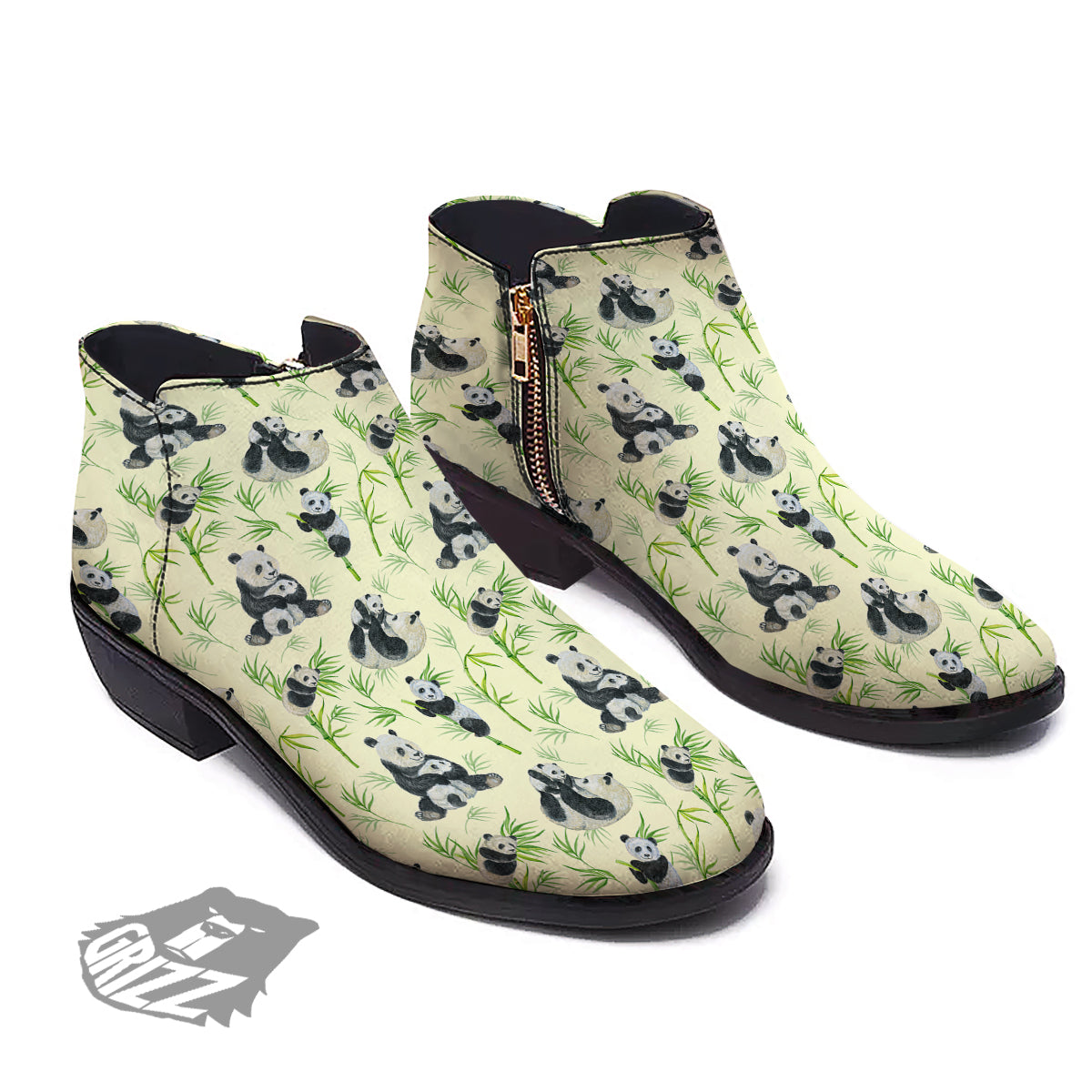 Panda Bamboo And Baby Print Pattern Ankle Boots-grizzshop