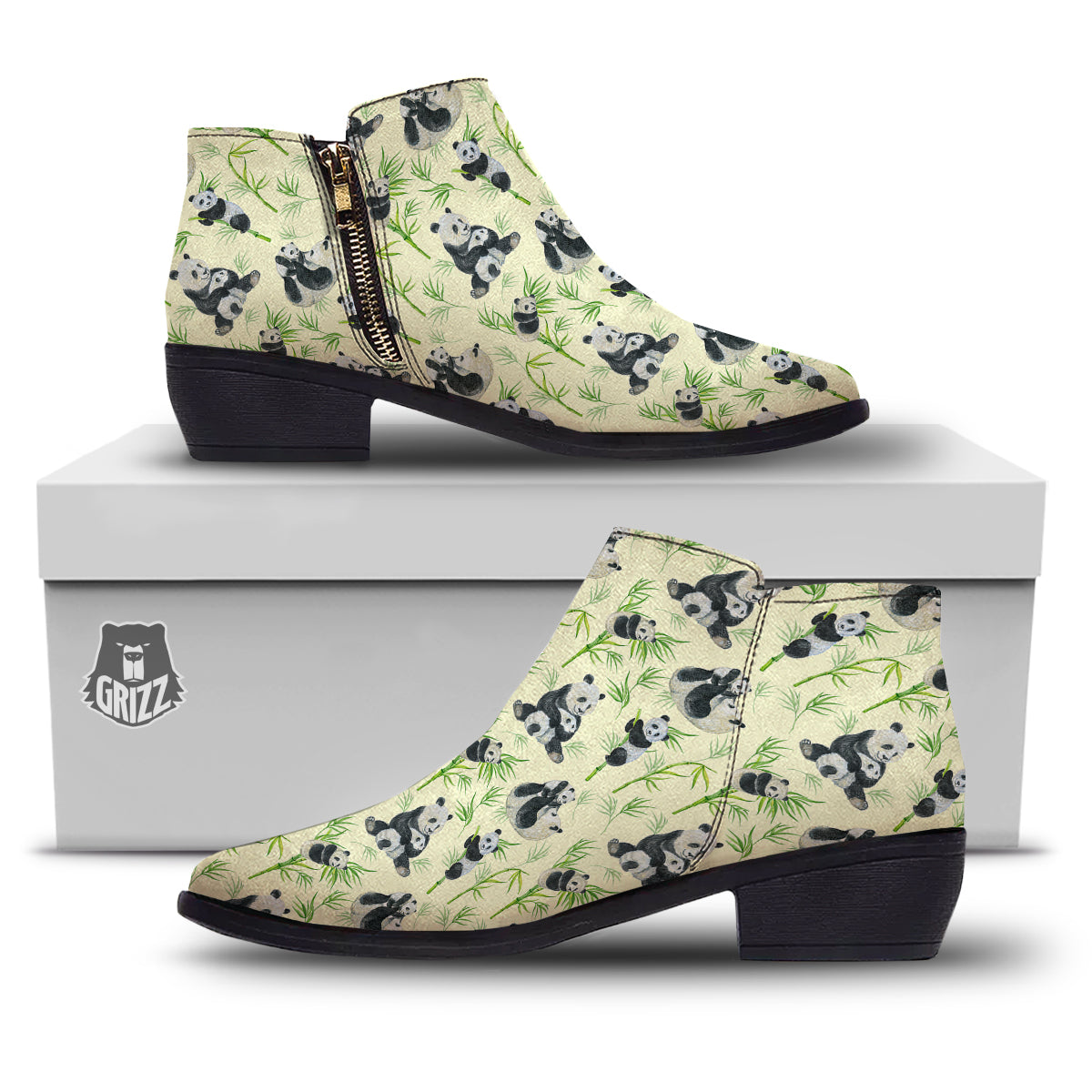 Panda Bamboo And Baby Print Pattern Ankle Boots-grizzshop