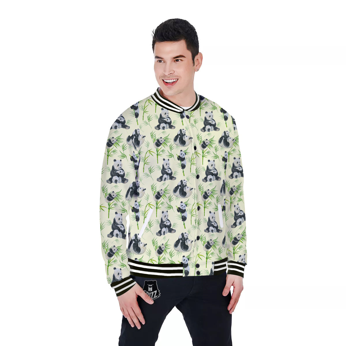 Panda Bamboo And Baby Print Pattern Baseball Jacket-grizzshop