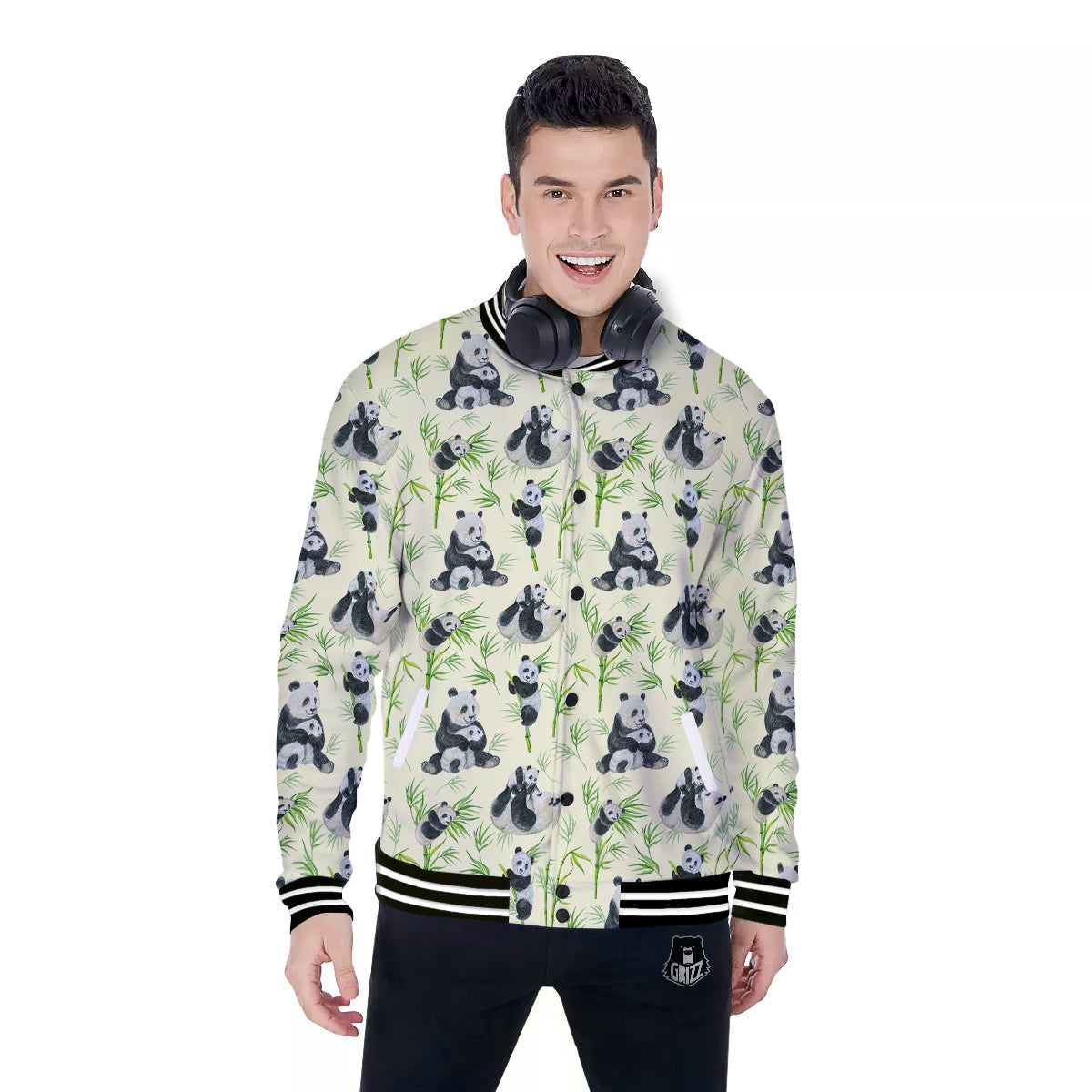 Panda Bamboo And Baby Print Pattern Baseball Jacket-grizzshop