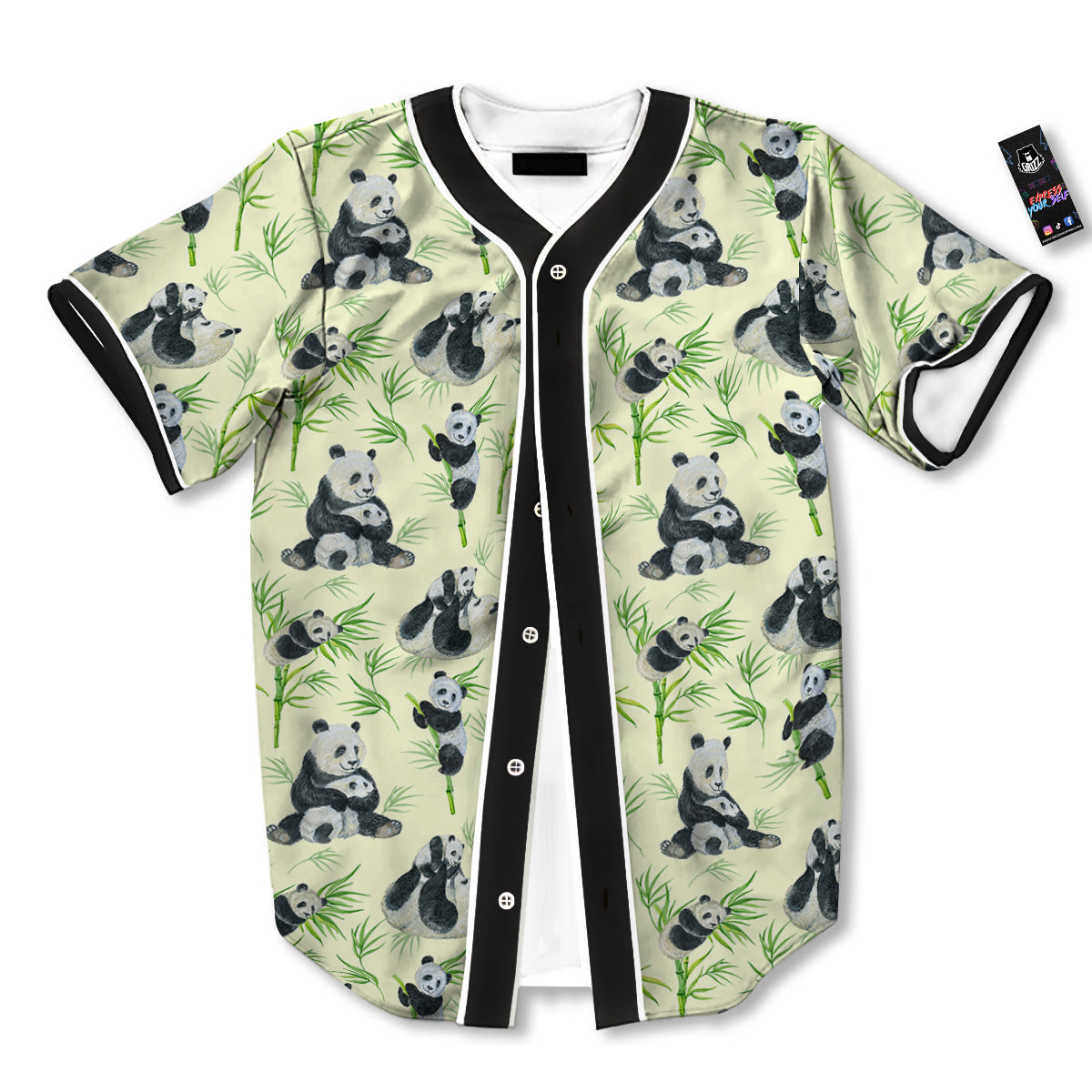 Panda Bamboo And Baby Print Pattern Baseball Jersey-grizzshop