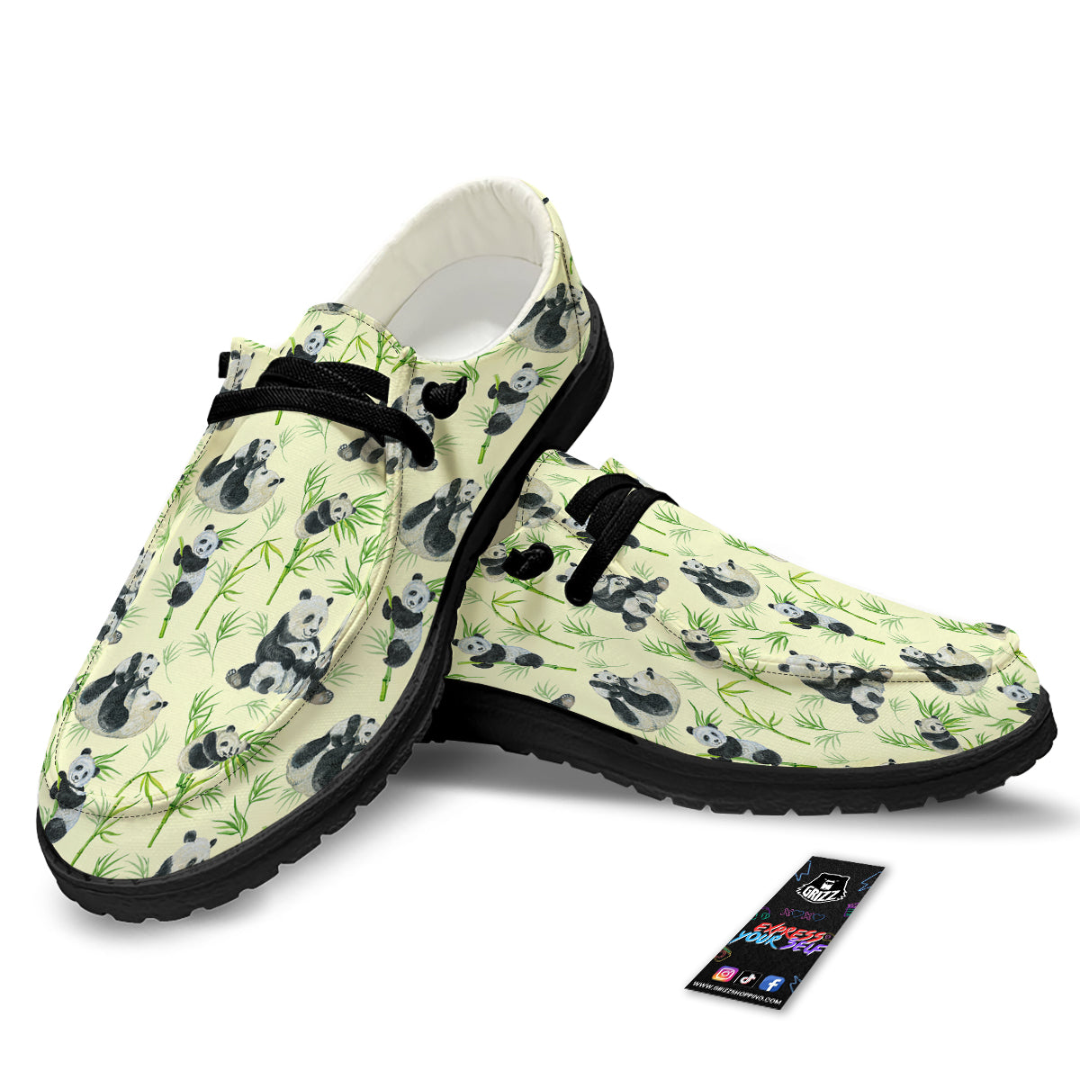 Panda Bamboo And Baby Print Pattern Black Loafers-grizzshop