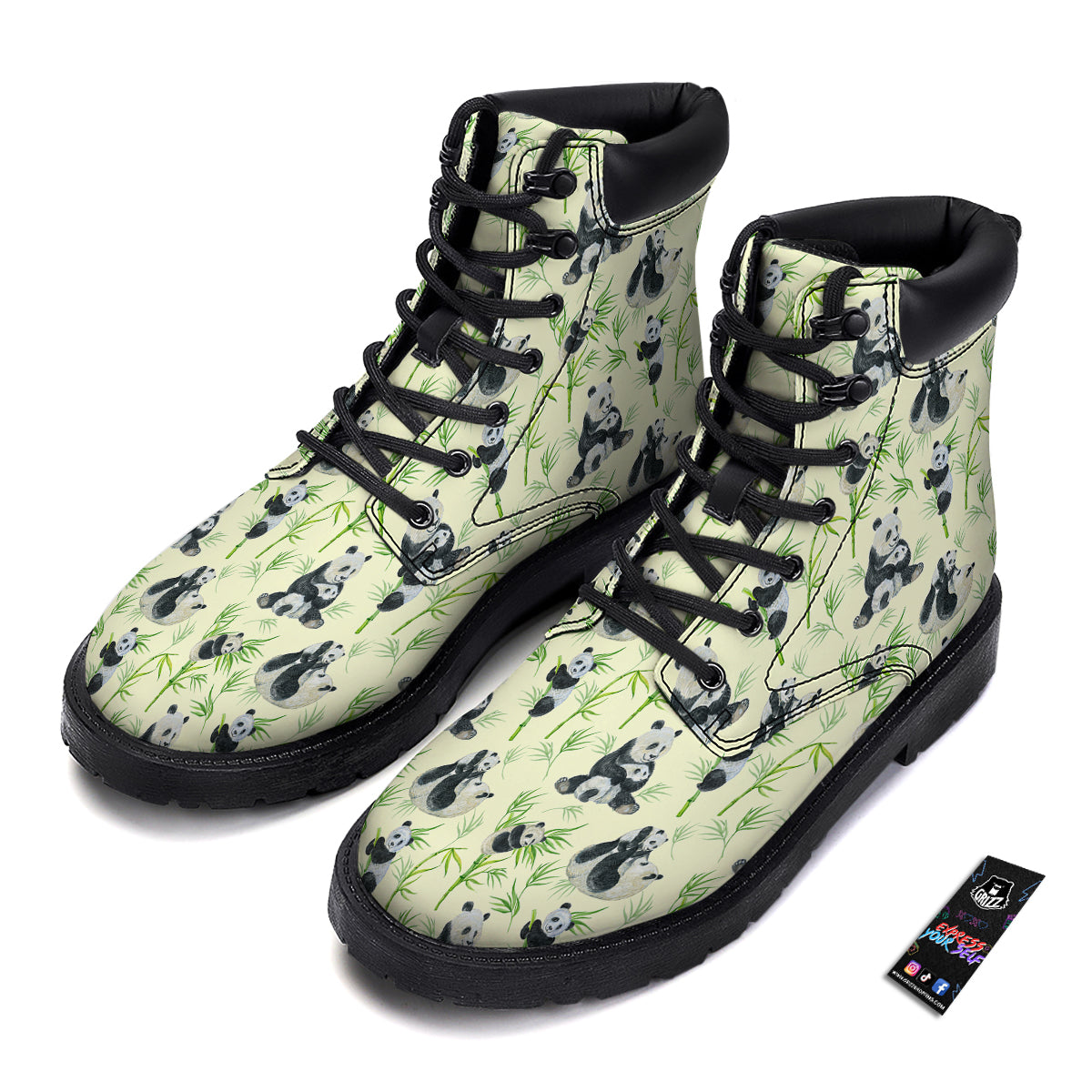 Panda Bamboo And Baby Print Pattern Boots-grizzshop