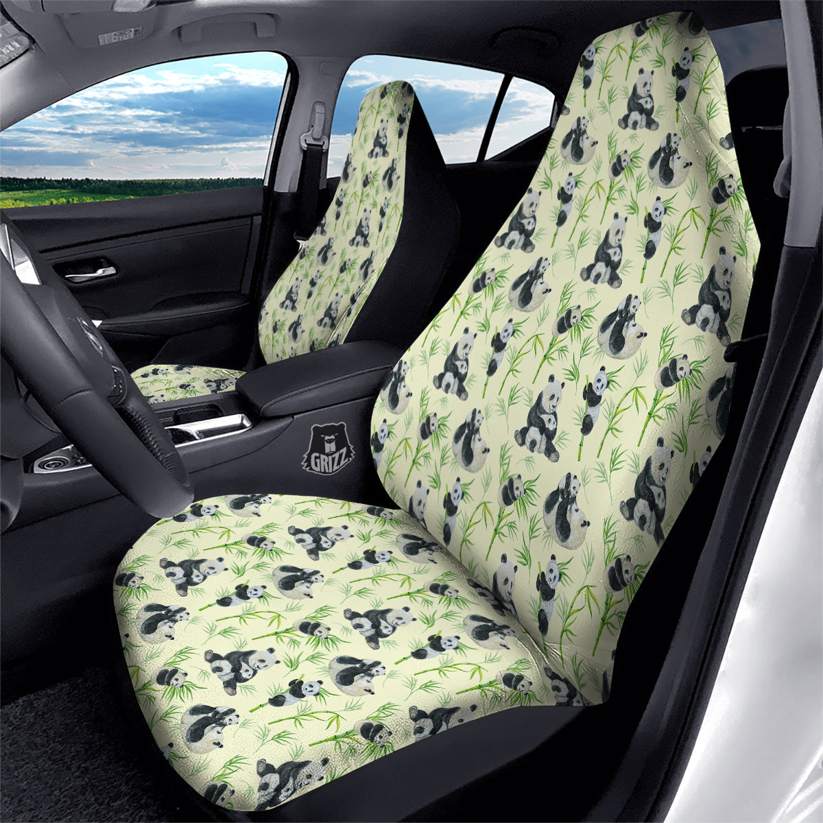 Panda Bamboo And Baby Print Pattern Car Seat Covers-grizzshop