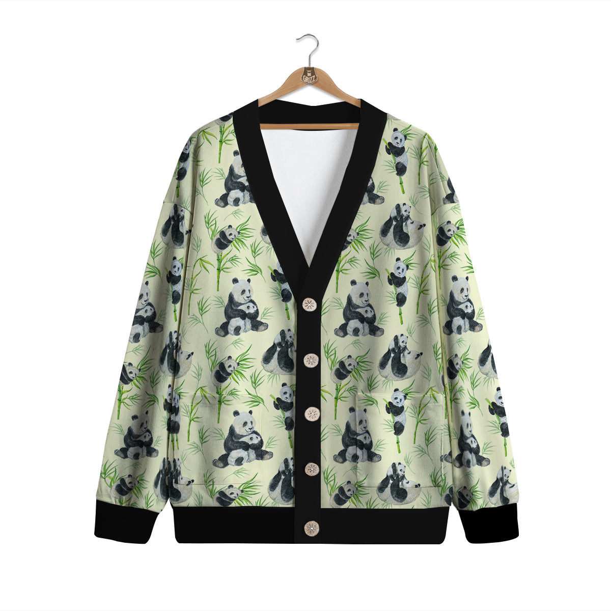 Panda Bamboo And Baby Print Pattern Cardigan-grizzshop
