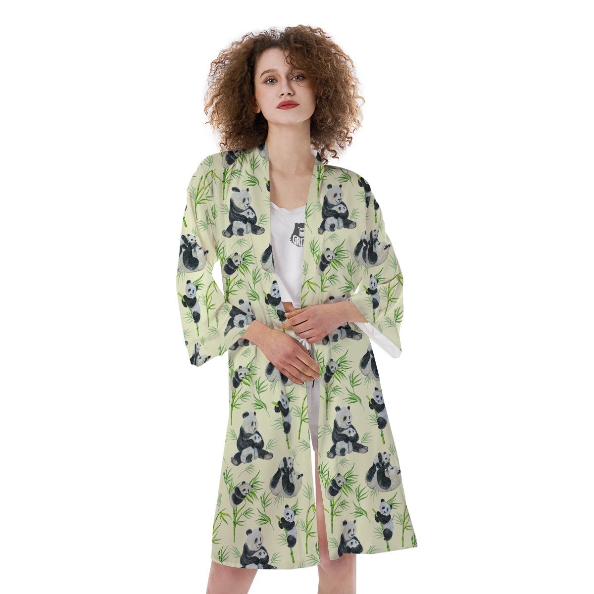 Panda Bamboo And Baby Print Pattern Kimono-grizzshop