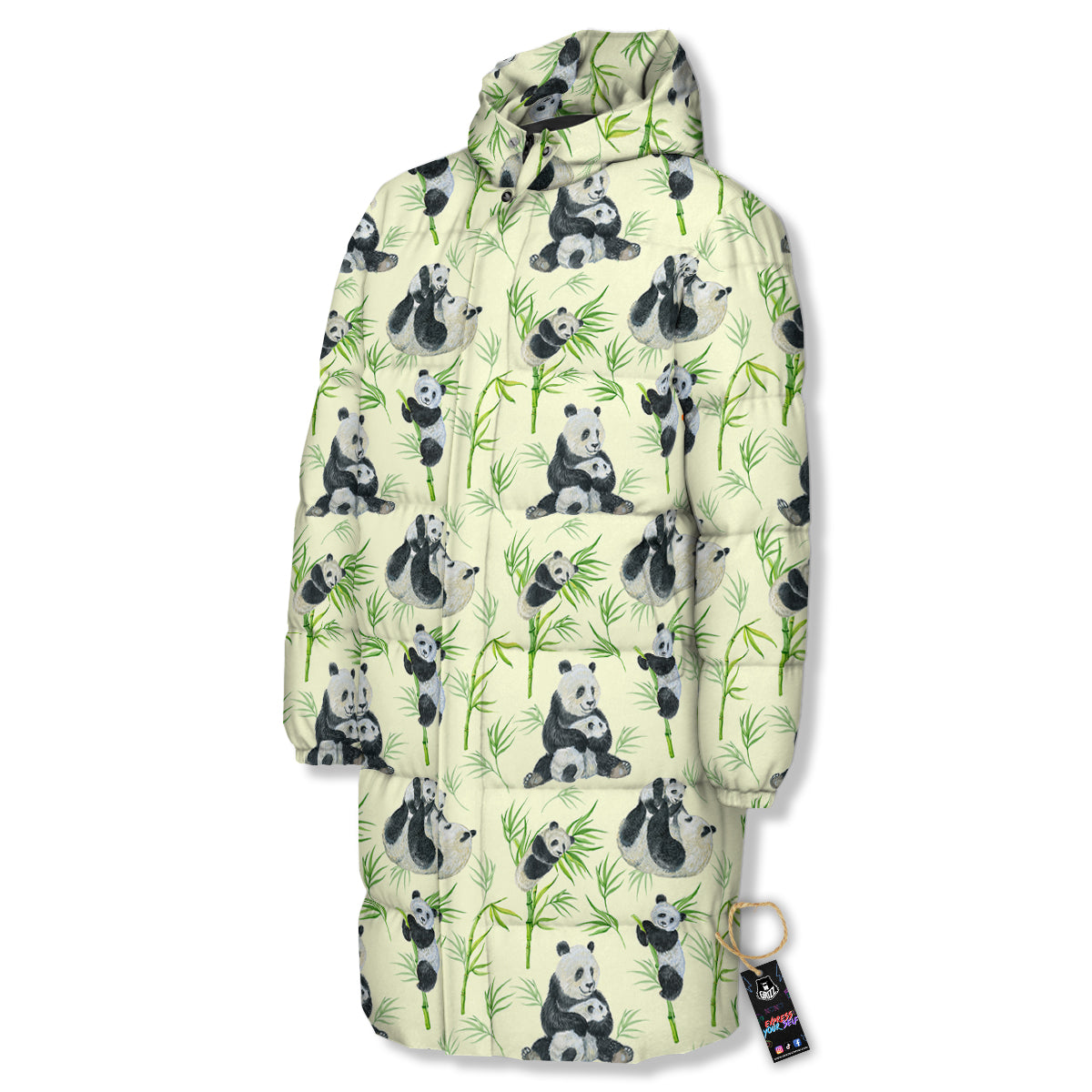 Panda Bamboo And Baby Print Pattern Long Down Jacket-grizzshop