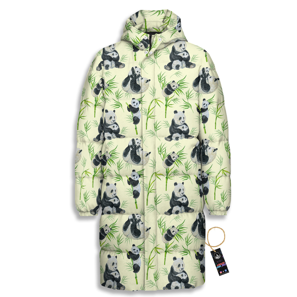 Panda Bamboo And Baby Print Pattern Long Down Jacket-grizzshop
