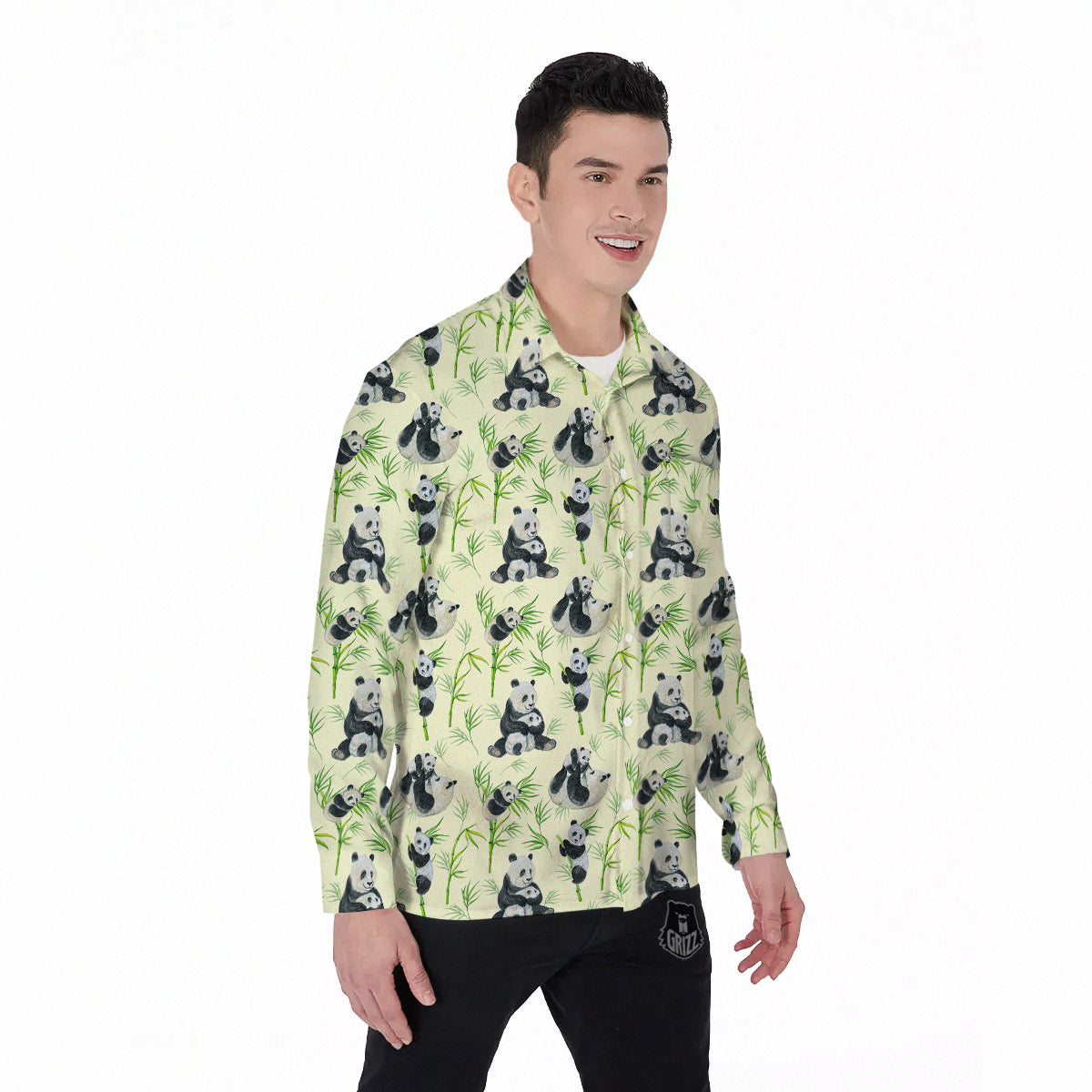 Panda Bamboo And Baby Print Pattern Men's Long Sleeve Shirts-grizzshop