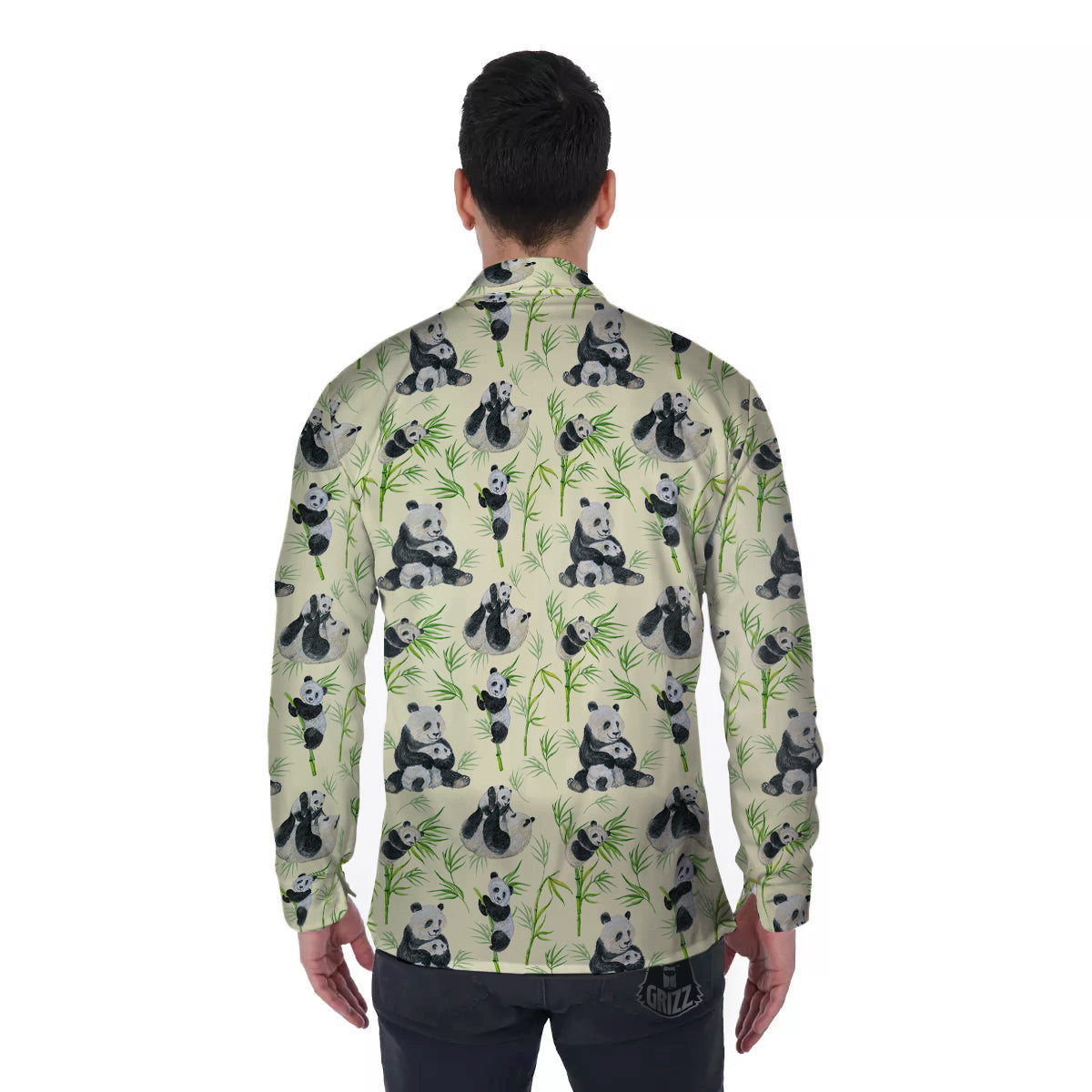 Panda Bamboo And Baby Print Pattern Men's Long Sleeve Shirts-grizzshop