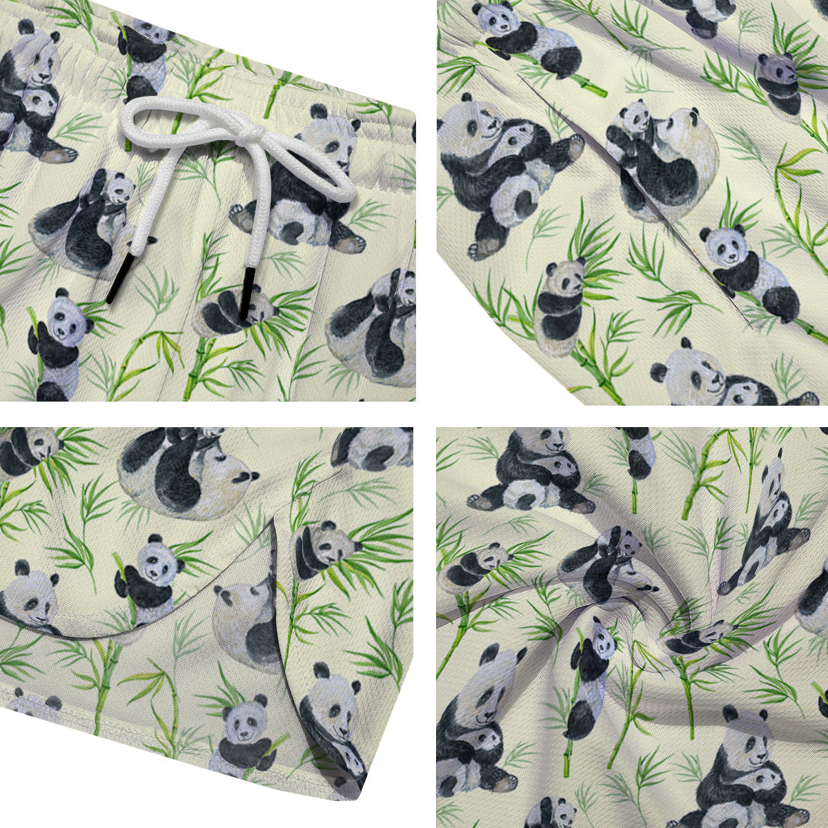 Panda Bamboo And Baby Print Pattern Men's Running Shorts-grizzshop