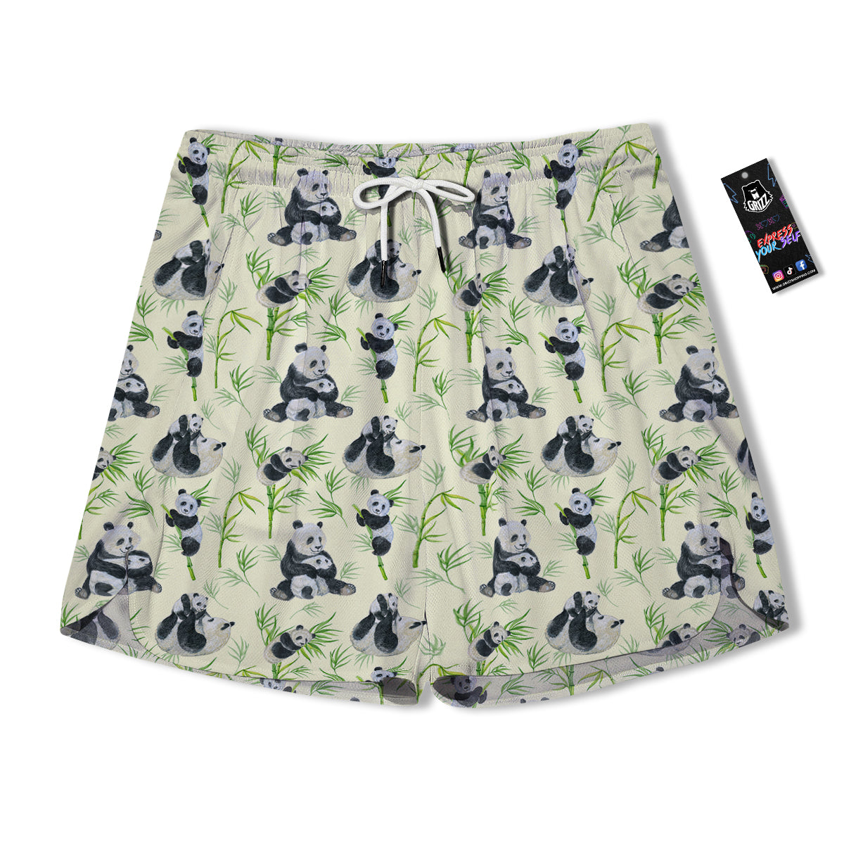 Panda Bamboo And Baby Print Pattern Men's Running Shorts-grizzshop