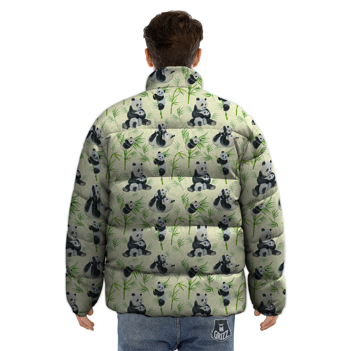 Panda Bamboo And Baby Print Pattern Puffer Jacket-grizzshop