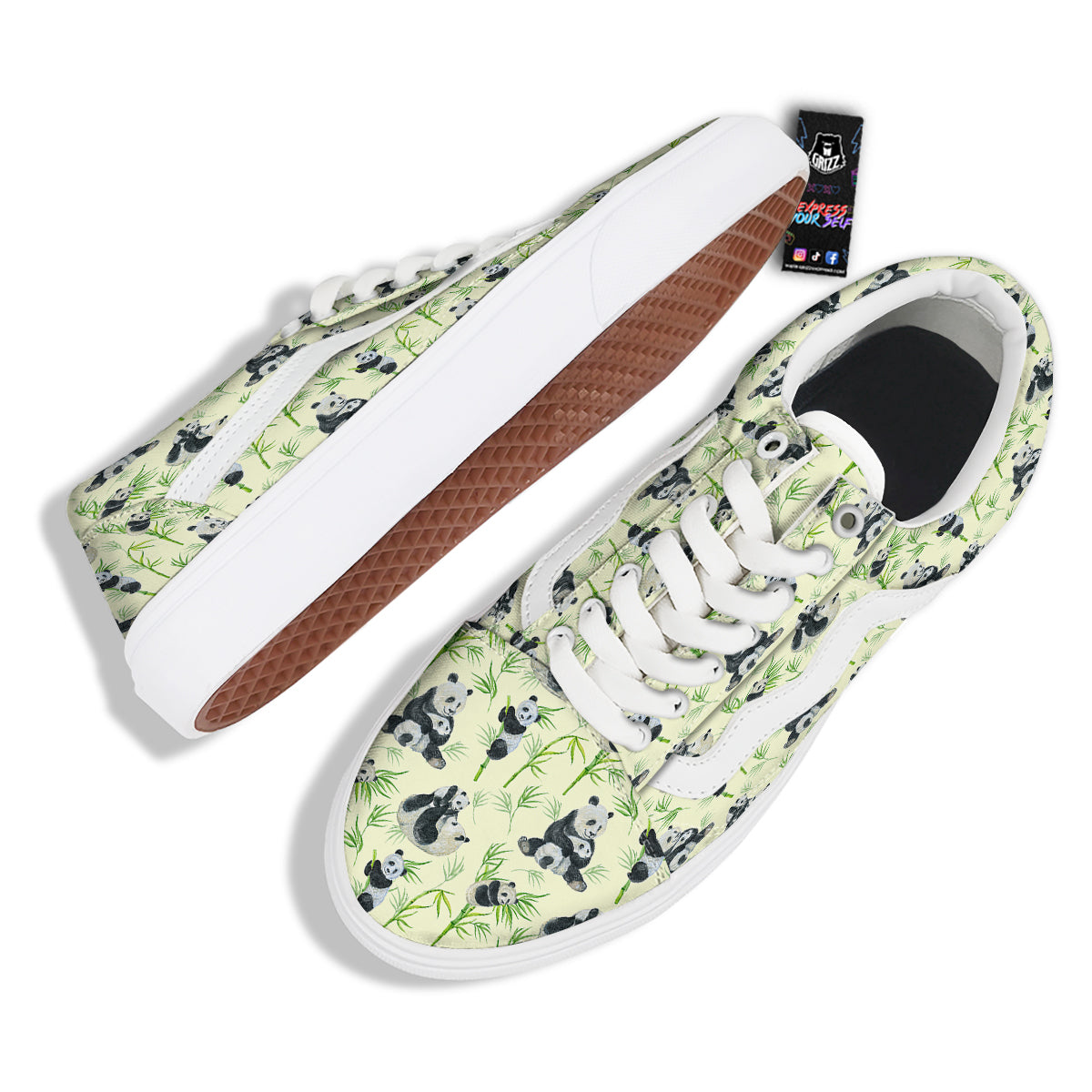 Panda Bamboo And Baby Print Pattern Skate Shoes-grizzshop