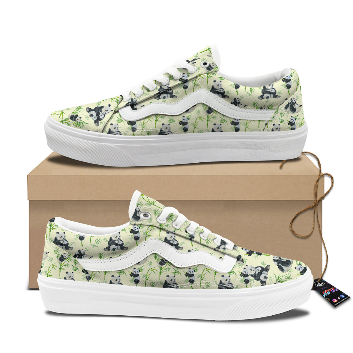 Panda Bamboo And Baby Print Pattern Skate Shoes-grizzshop