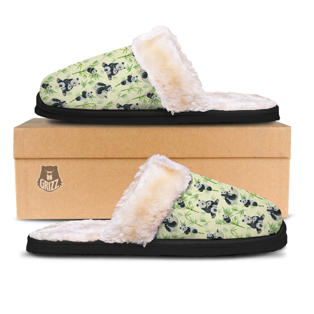 Panda Bamboo And Baby Print Pattern Slippers-grizzshop