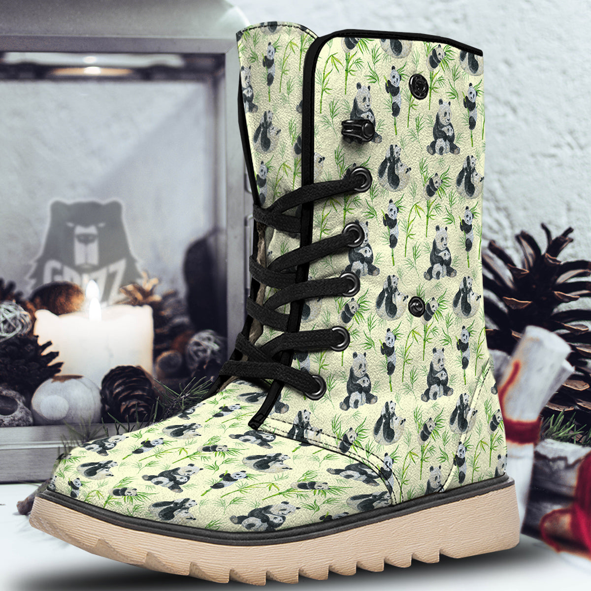 Panda Bamboo And Baby Print Pattern Snow Boots-grizzshop