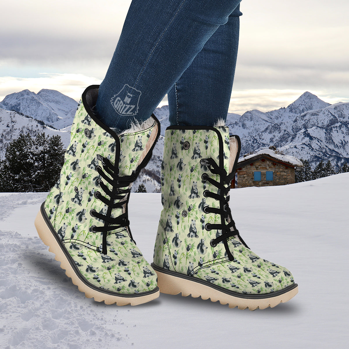 Panda Bamboo And Baby Print Pattern Snow Boots-grizzshop