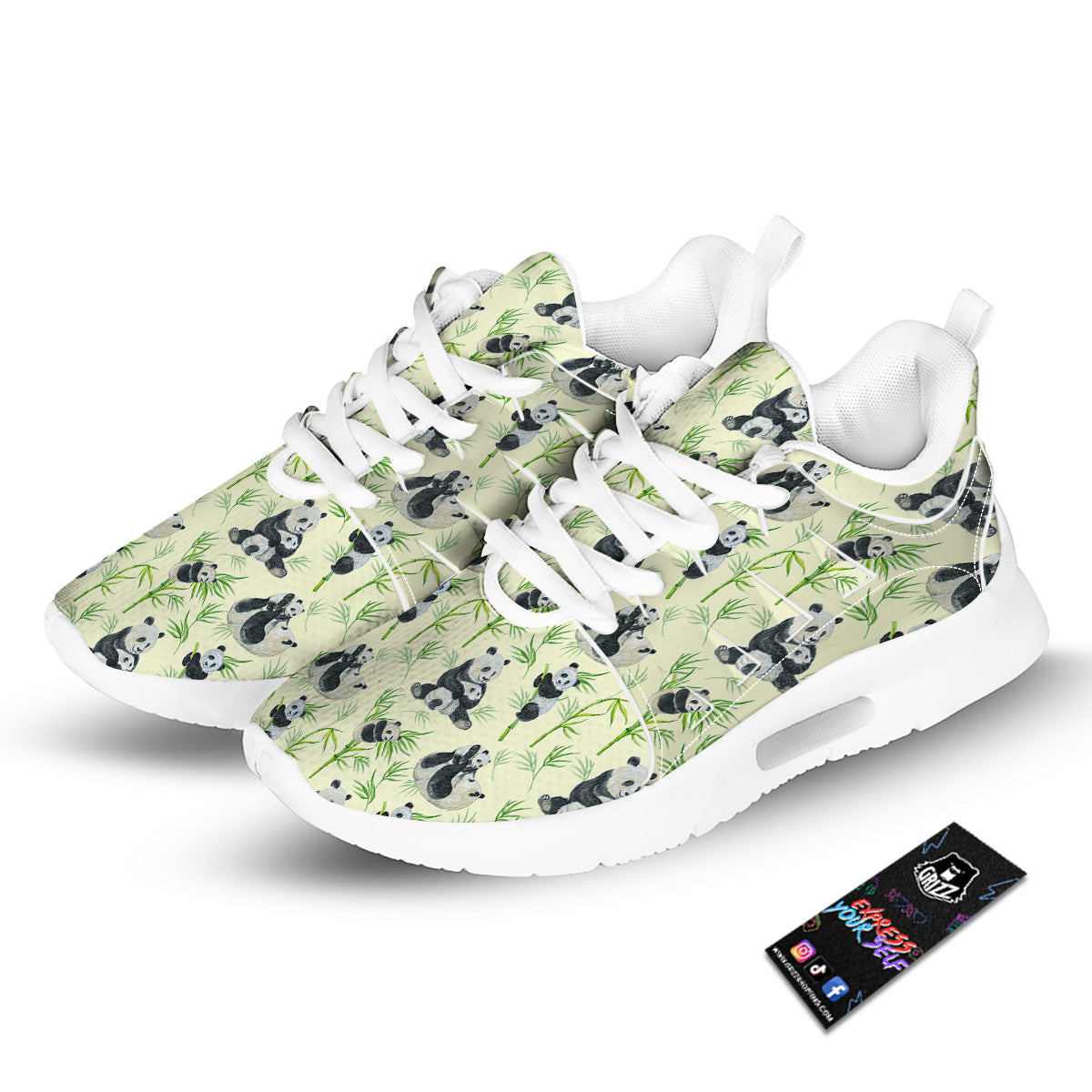 Panda Bamboo And Baby Print Pattern Tennis Shoes-grizzshop