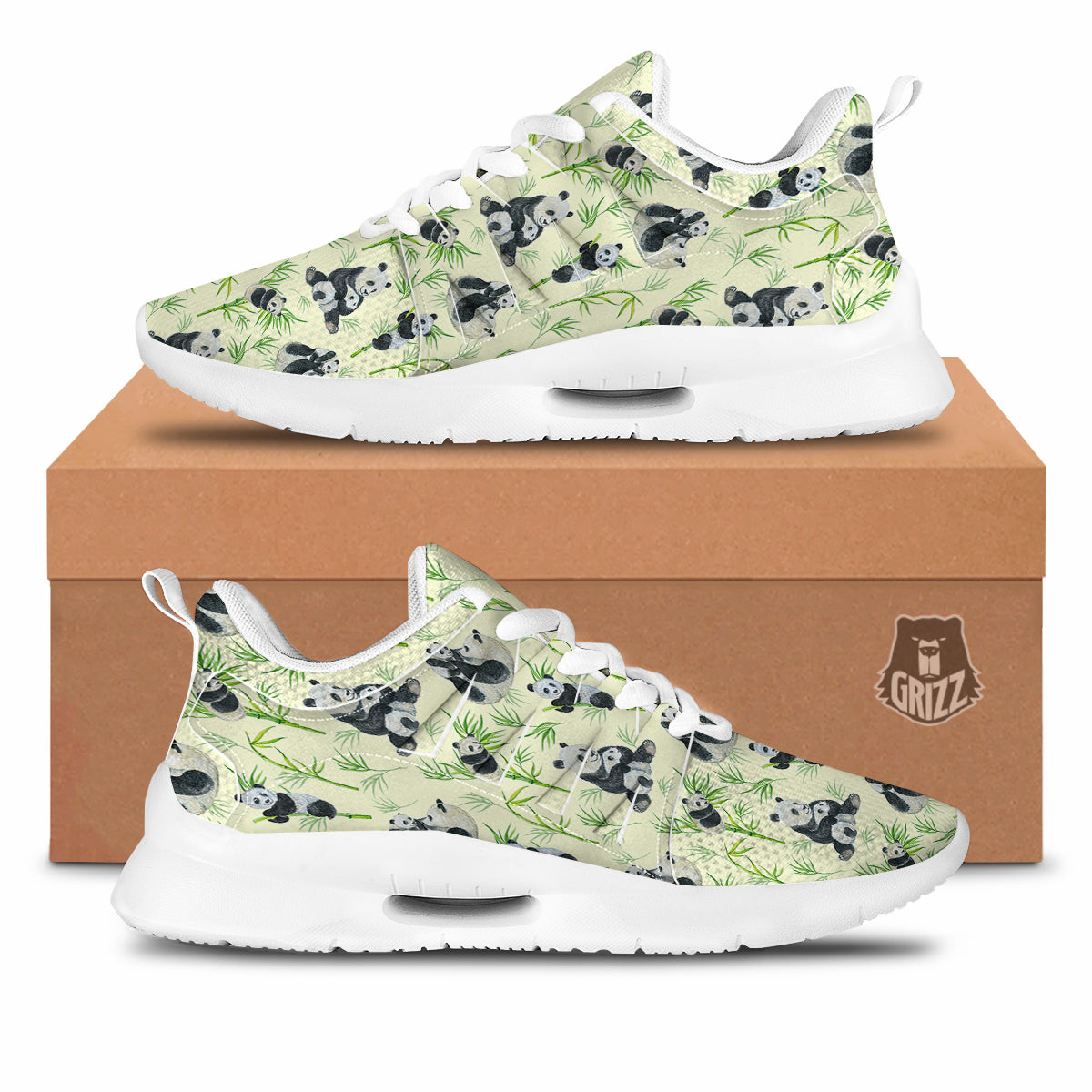 Panda Bamboo And Baby Print Pattern Tennis Shoes-grizzshop