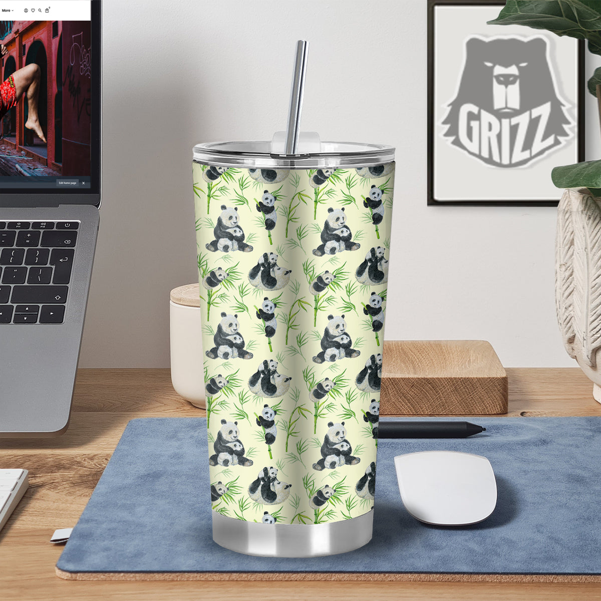 Panda Bamboo And Baby Print Pattern Tumbler-grizzshop