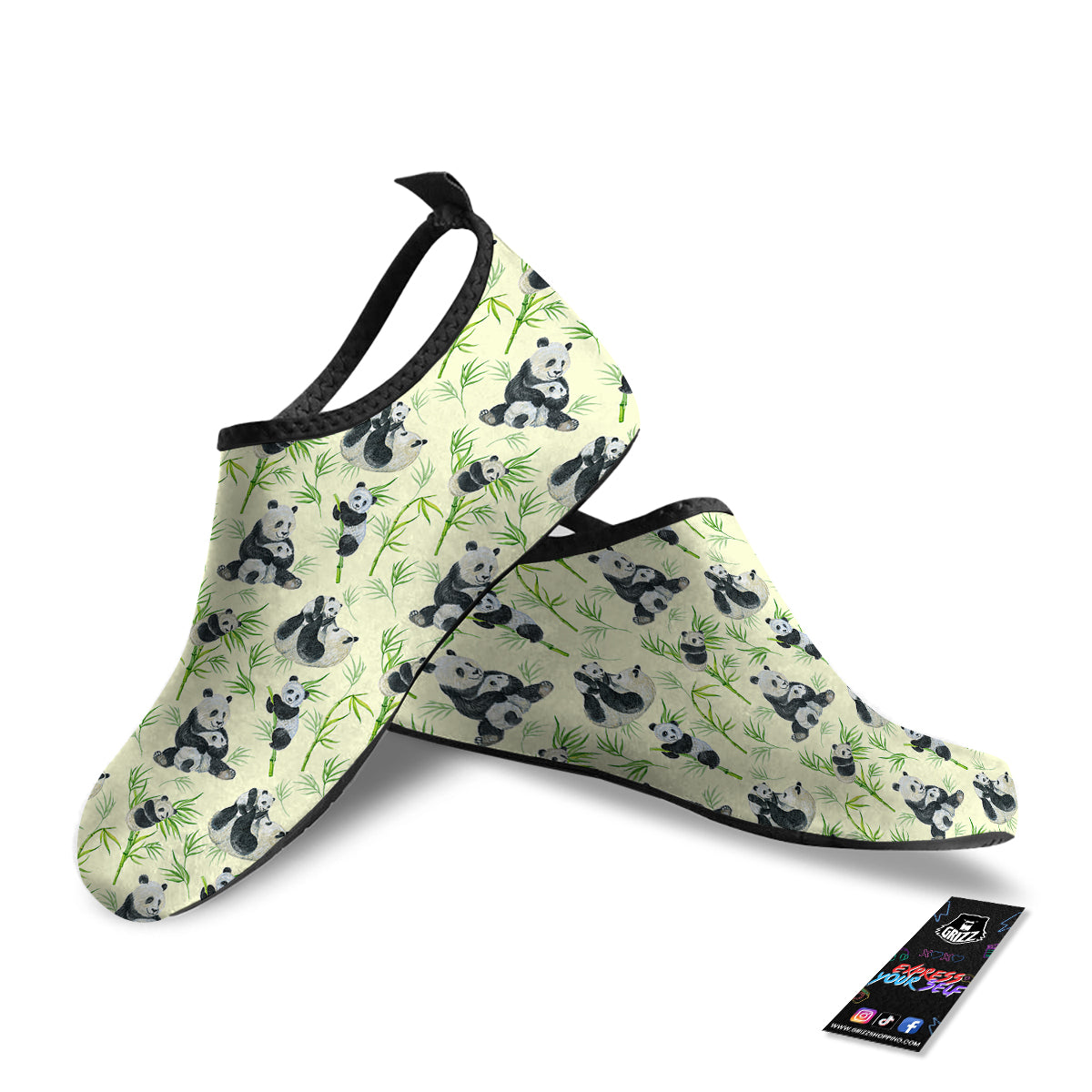 Panda Bamboo And Baby Print Pattern Water Shoes-grizzshop