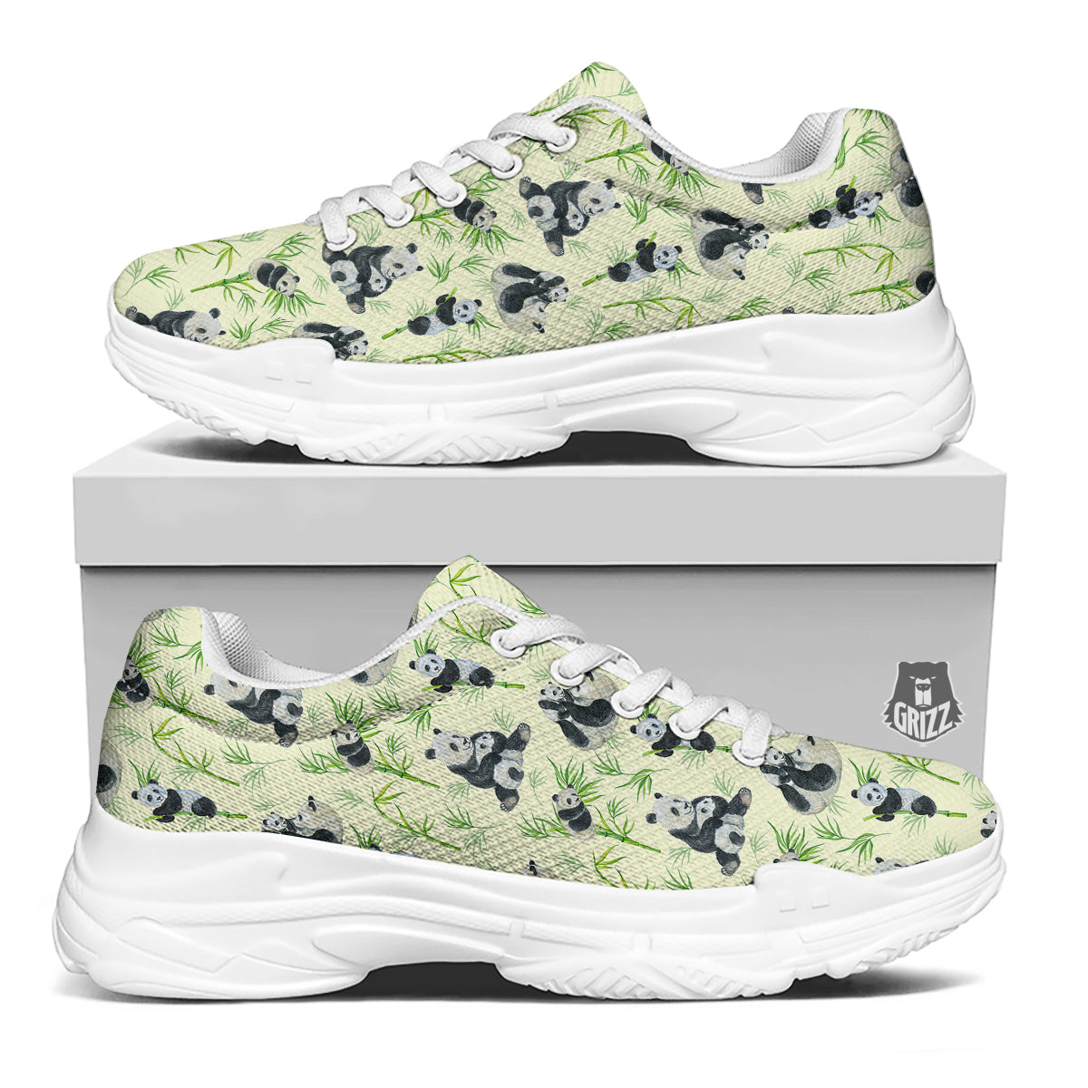 Panda Bamboo And Baby Print Pattern White Chunky Shoes-grizzshop