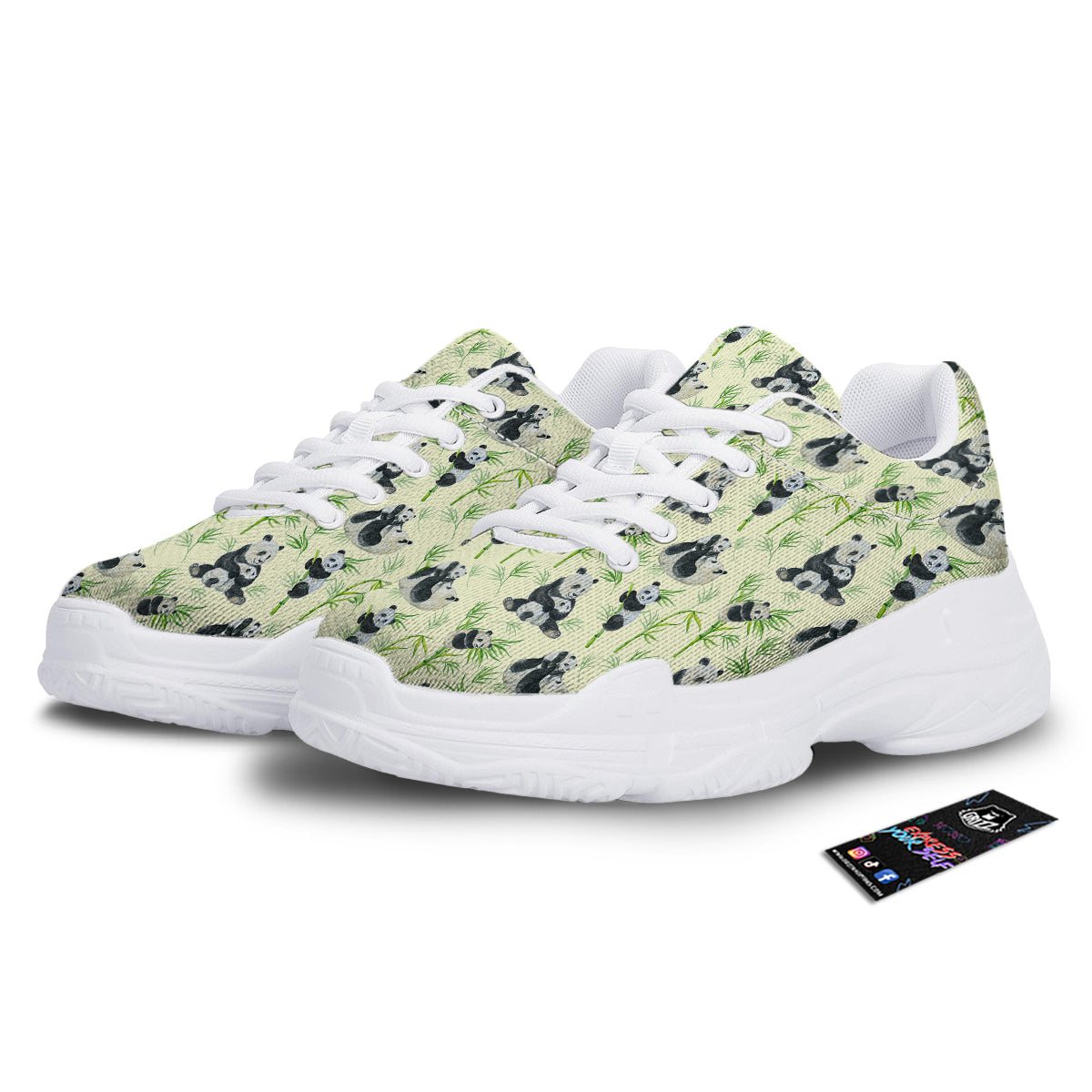 Panda Bamboo And Baby Print Pattern White Chunky Shoes-grizzshop