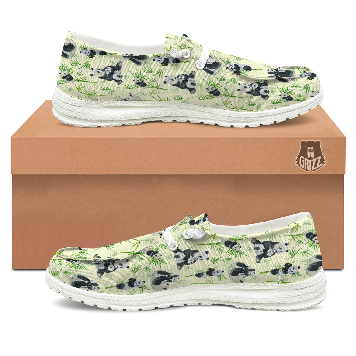 Panda Bamboo And Baby Print Pattern White Loafers-grizzshop