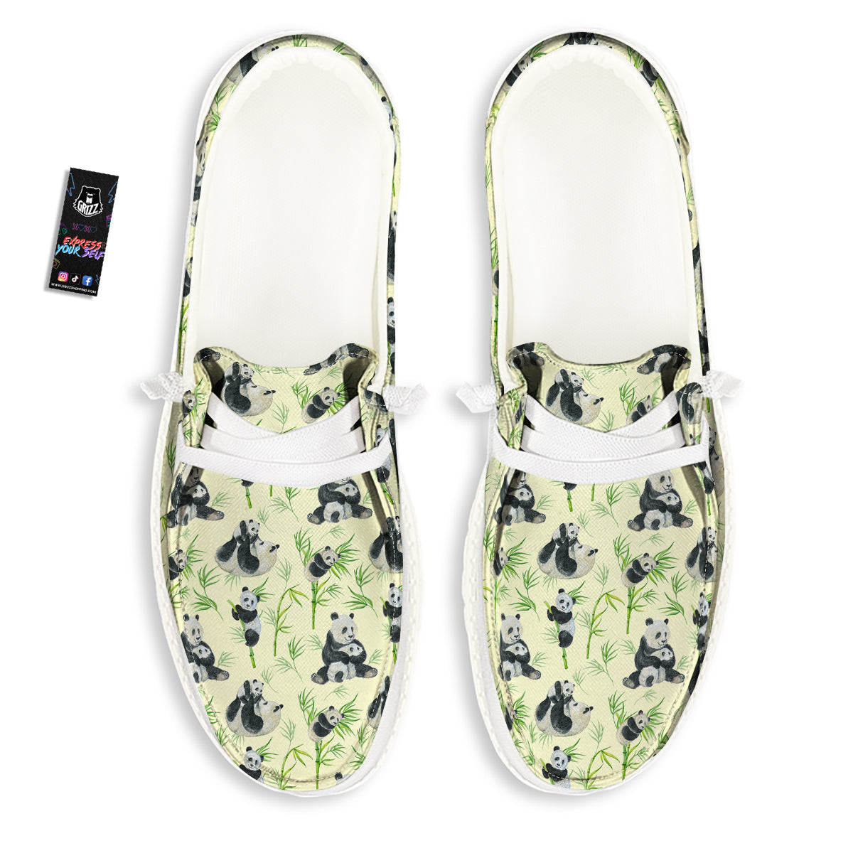 Panda Bamboo And Baby Print Pattern White Loafers-grizzshop