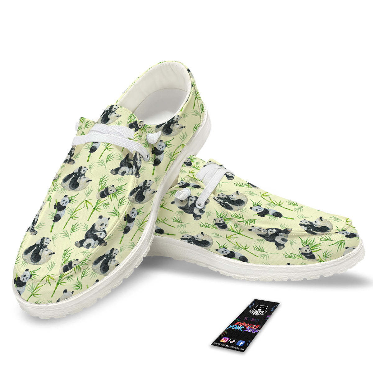 Panda Bamboo And Baby Print Pattern White Loafers-grizzshop