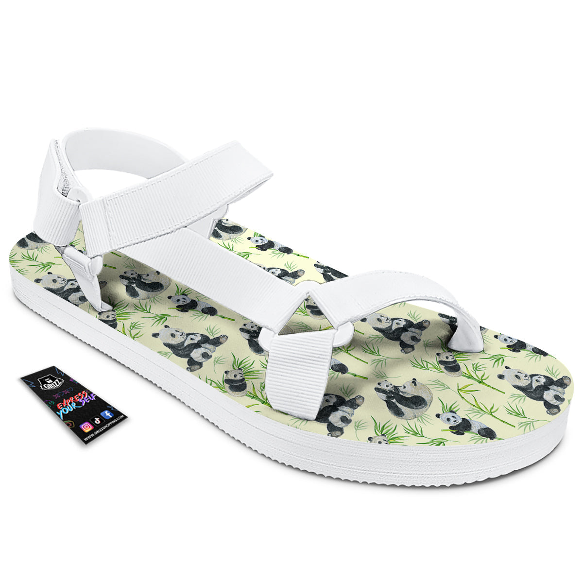 Panda Bamboo And Baby Print Pattern White Open Toe Sandals-grizzshop