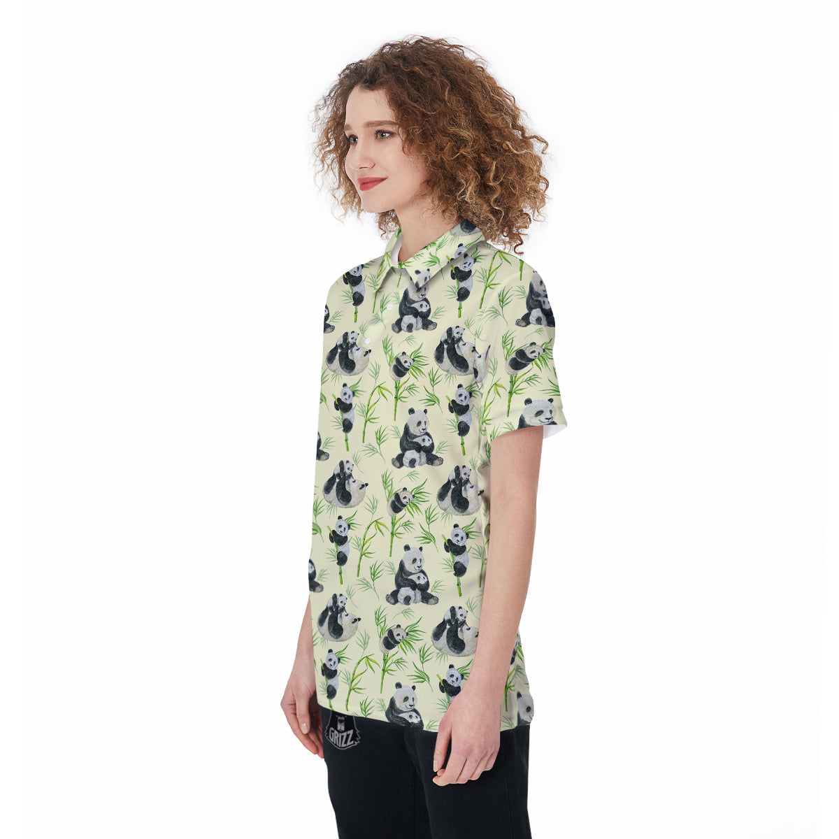 Panda Bamboo And Baby Print Pattern Women's Golf Shirts-grizzshop