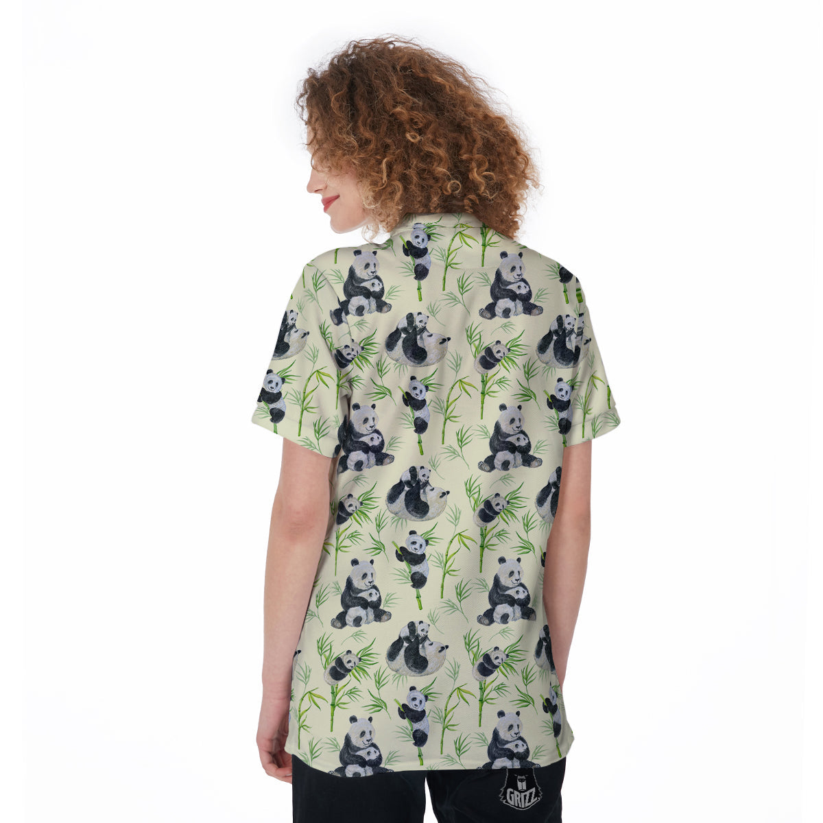 Panda Bamboo And Baby Print Pattern Women's Golf Shirts-grizzshop