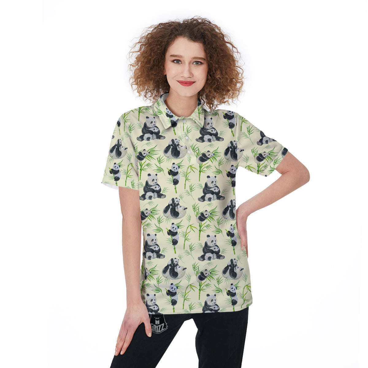 Panda Bamboo And Baby Print Pattern Women's Golf Shirts-grizzshop