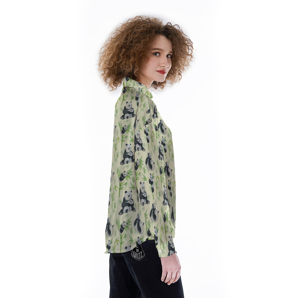Panda Bamboo And Baby Print Pattern Women's Long Sleeve Shirts-grizzshop