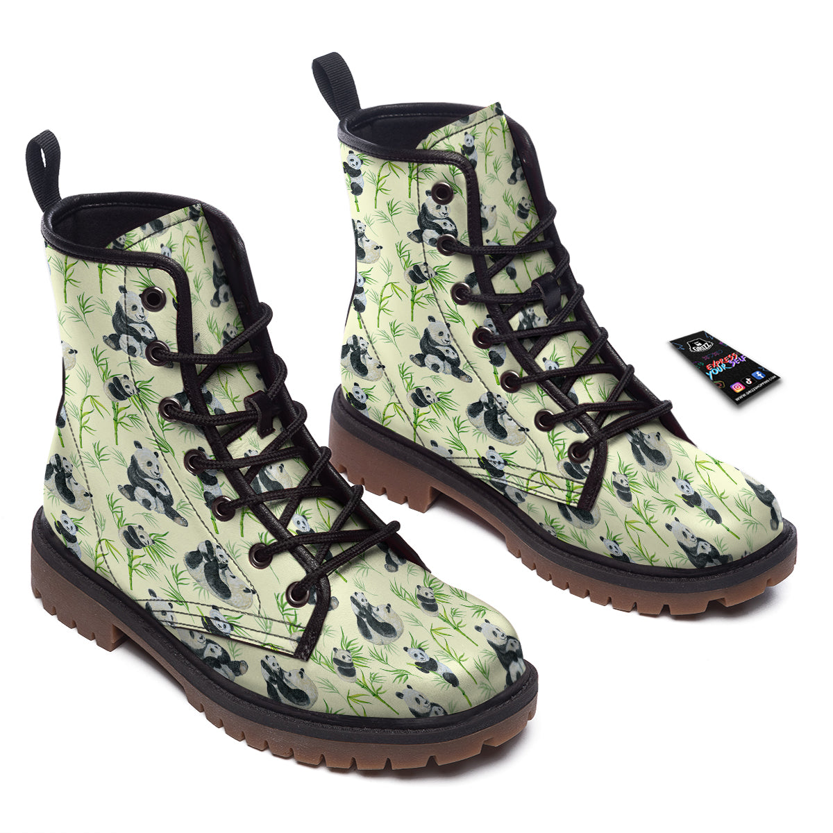 Panda Bamboo And Baby Print Pattern Work Boots-grizzshop