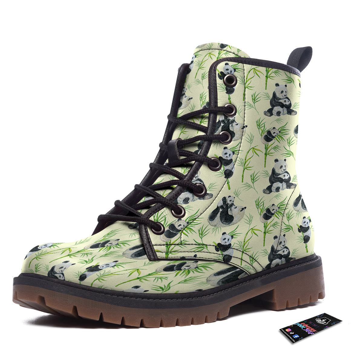Panda Bamboo And Baby Print Pattern Work Boots-grizzshop