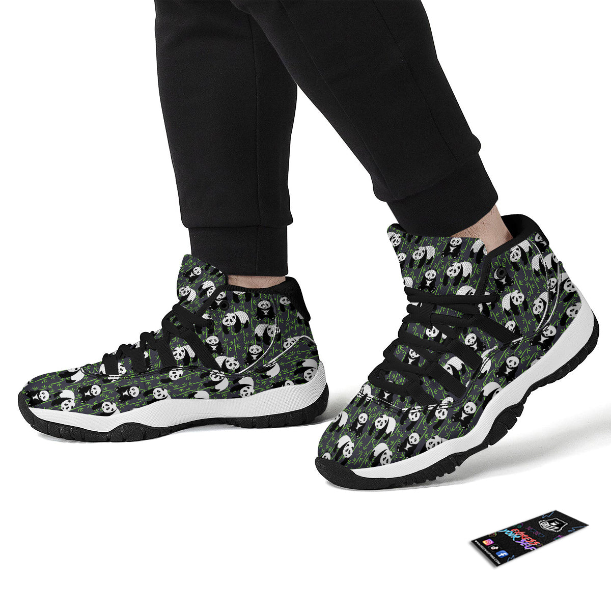 Panda Bamboo Pattern Print Black Bball Shoes-grizzshop